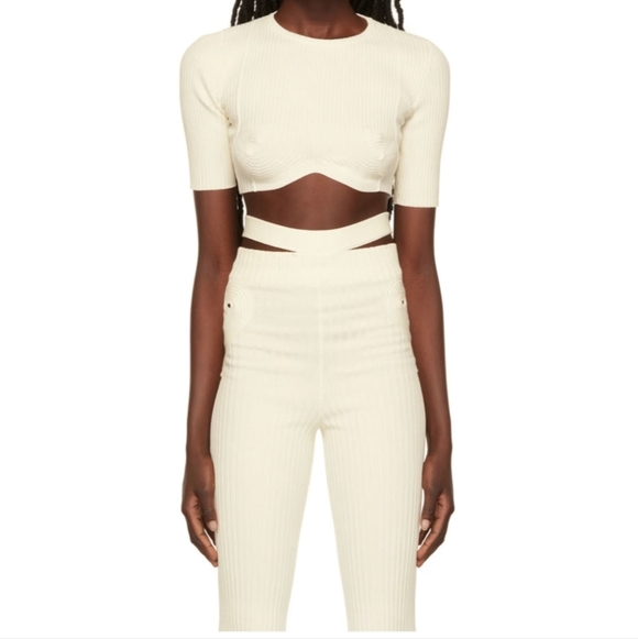 ANDREĀDAMO Off-White Ribbed Pants - Picture 4 of 12